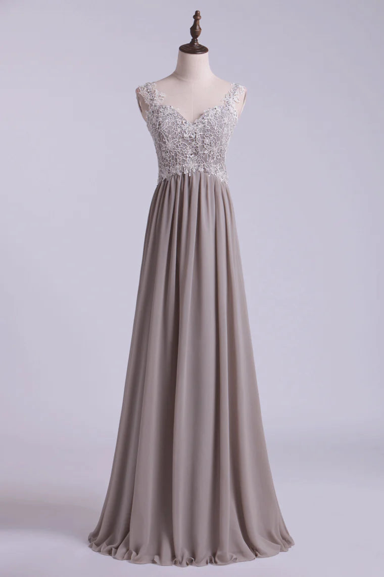 A Line Party Dress With Lace Bodice Chiffon