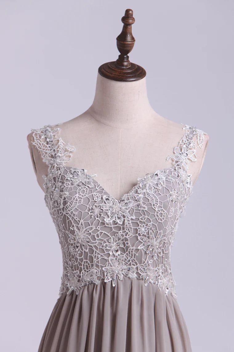 A Line Party Dress With Lace Bodice Chiffon