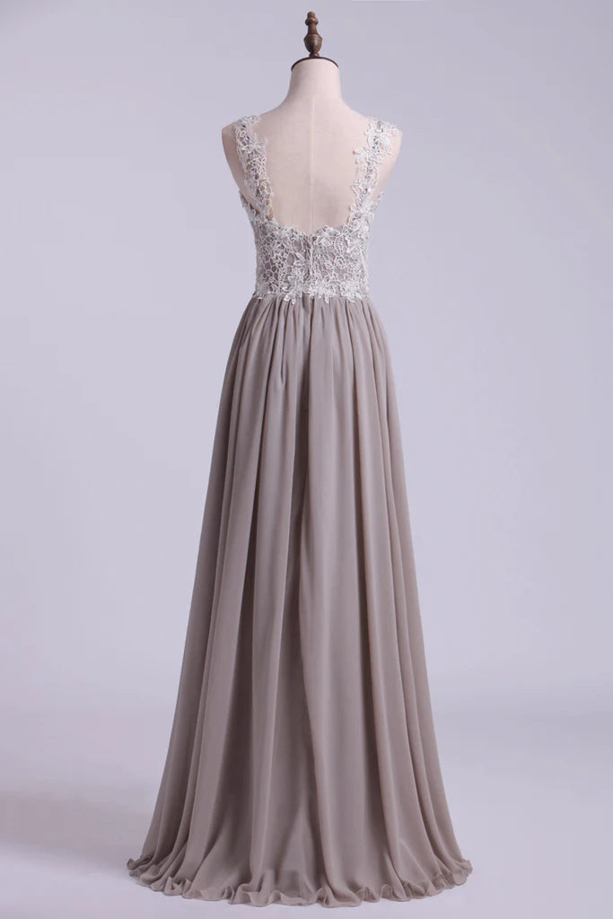 A Line Party Dress With Lace Bodice Chiffon