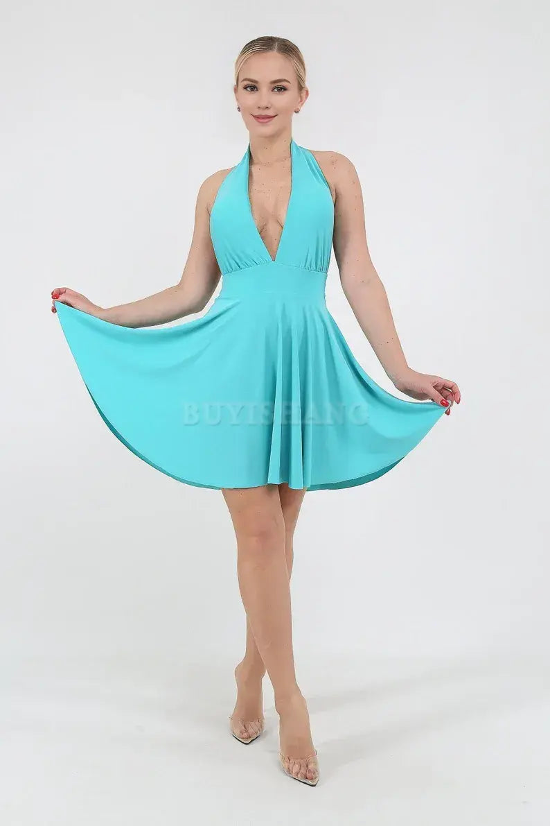 Buyishang Marlin Style Dress Deep Plunge Turquoise Dress Prom Cocktail DressHalloween Costume