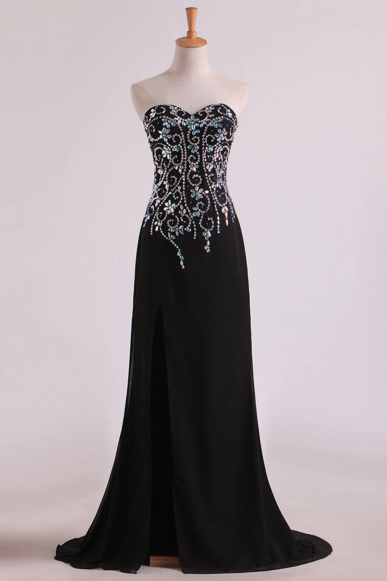 Mermaid Beaded Bodice Chiffon With Slit Party Dresses Sweep Train