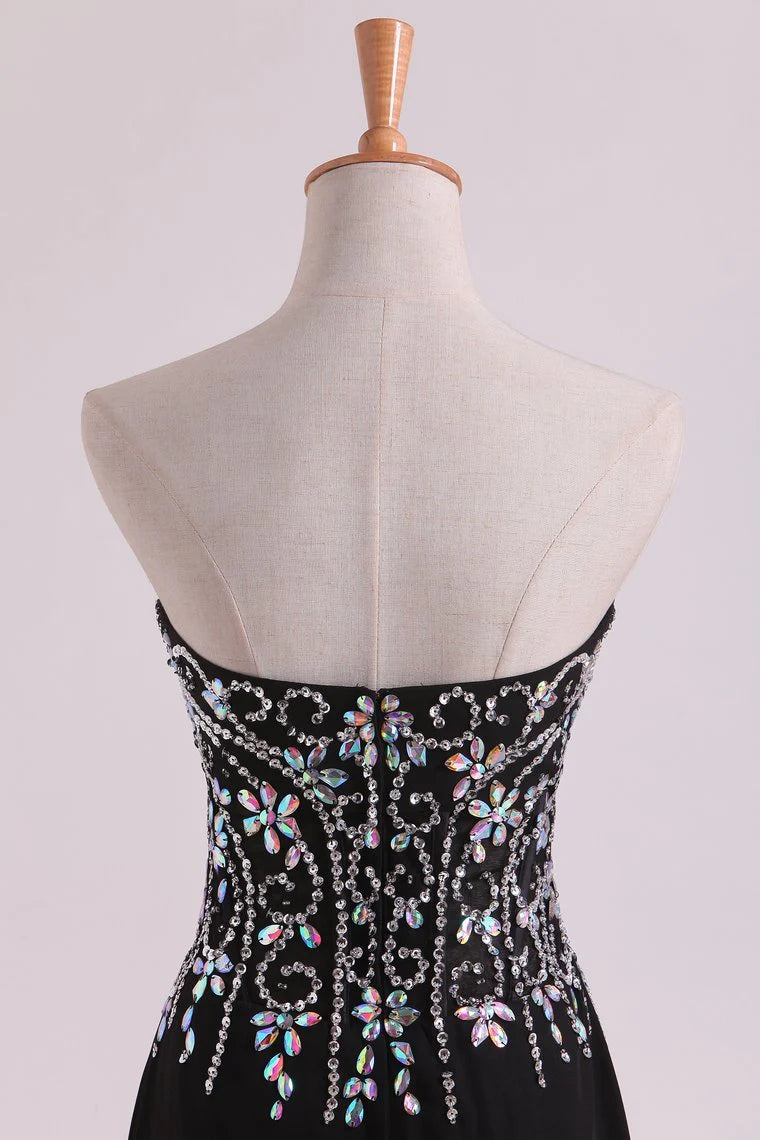 Mermaid Beaded Bodice Chiffon With Slit Party Dresses Sweep Train