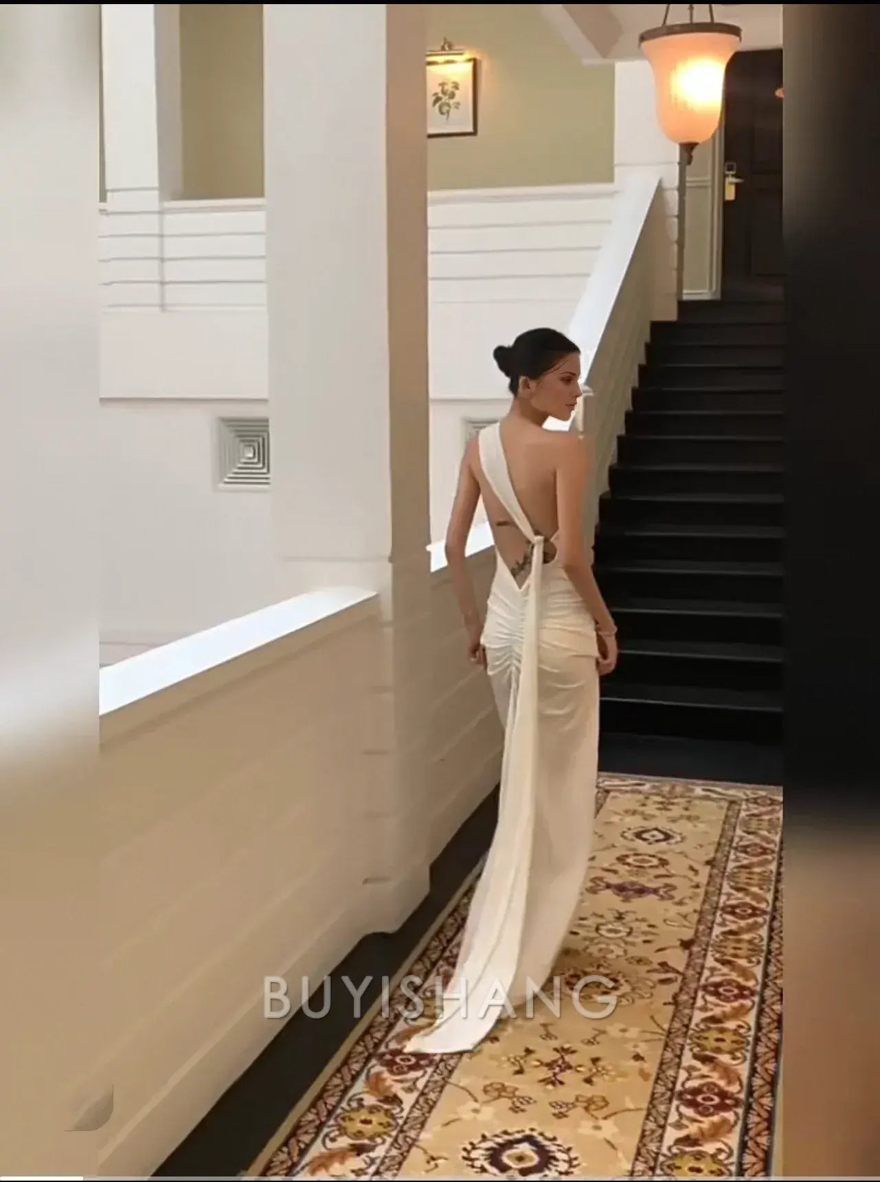 Buyishang Mermaid One Shoulder Floor-length Sleeveless White Long Prom Dresses