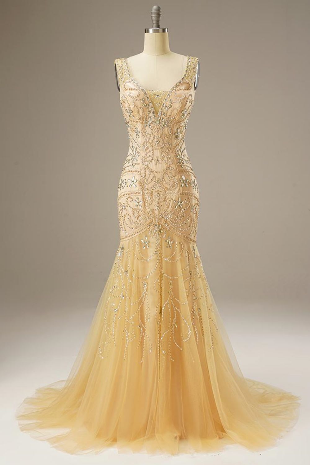 Mermaid Sweep Train Corset Back Long Dress WIth Beading