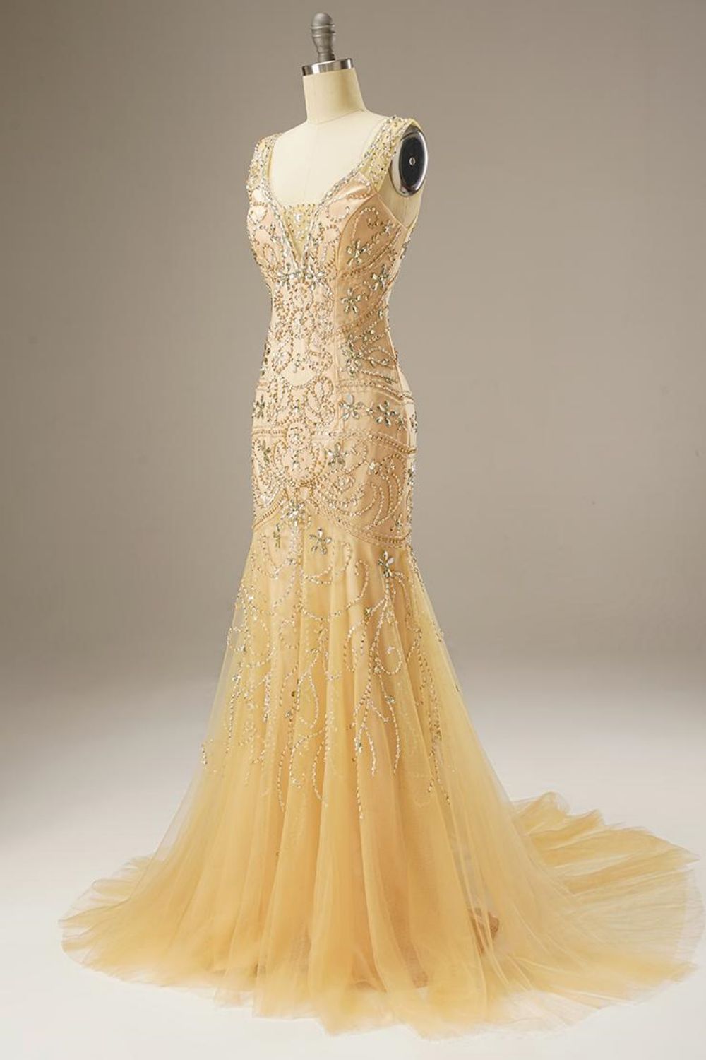 Mermaid Sweep Train Corset Back Long Dress WIth Beading