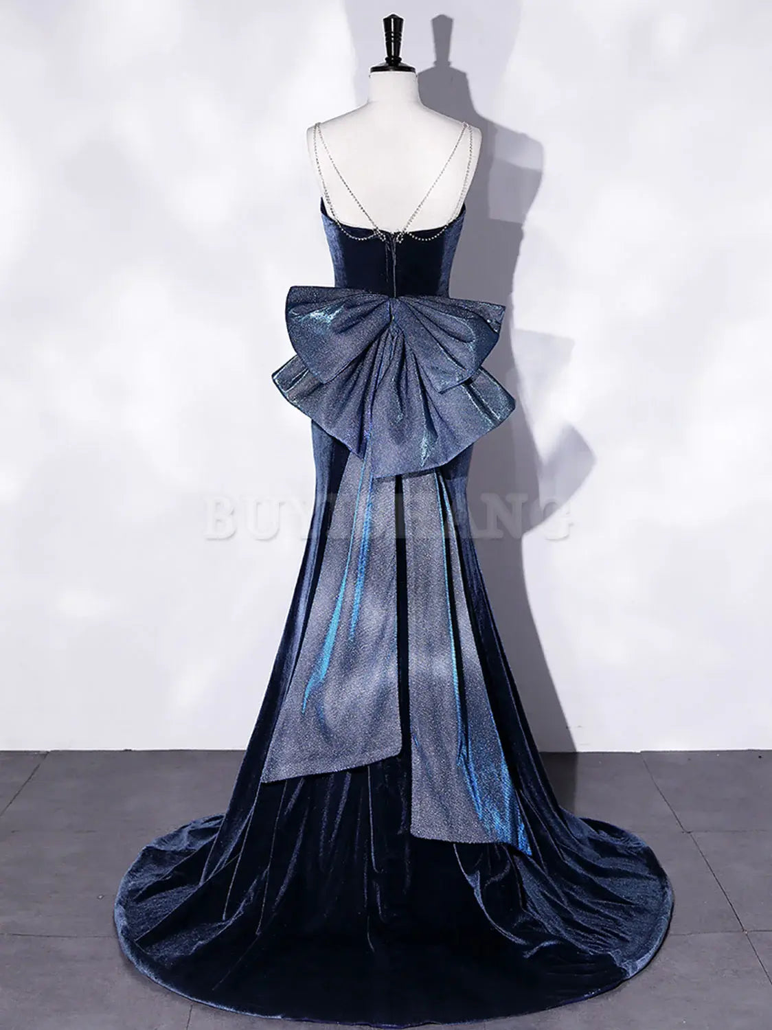 Buyishang Mermaid Velvet Blue Long Prom Dresses Blue Velvet Long Evening Dress prom dresses shops