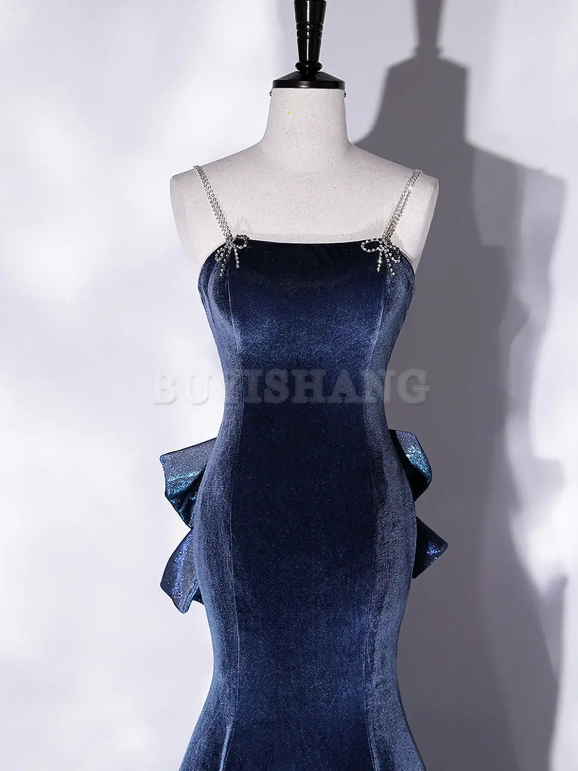 Buyishang Mermaid Velvet Blue Long Prom Dresses Blue Velvet Long Evening Dress prom dresses shops