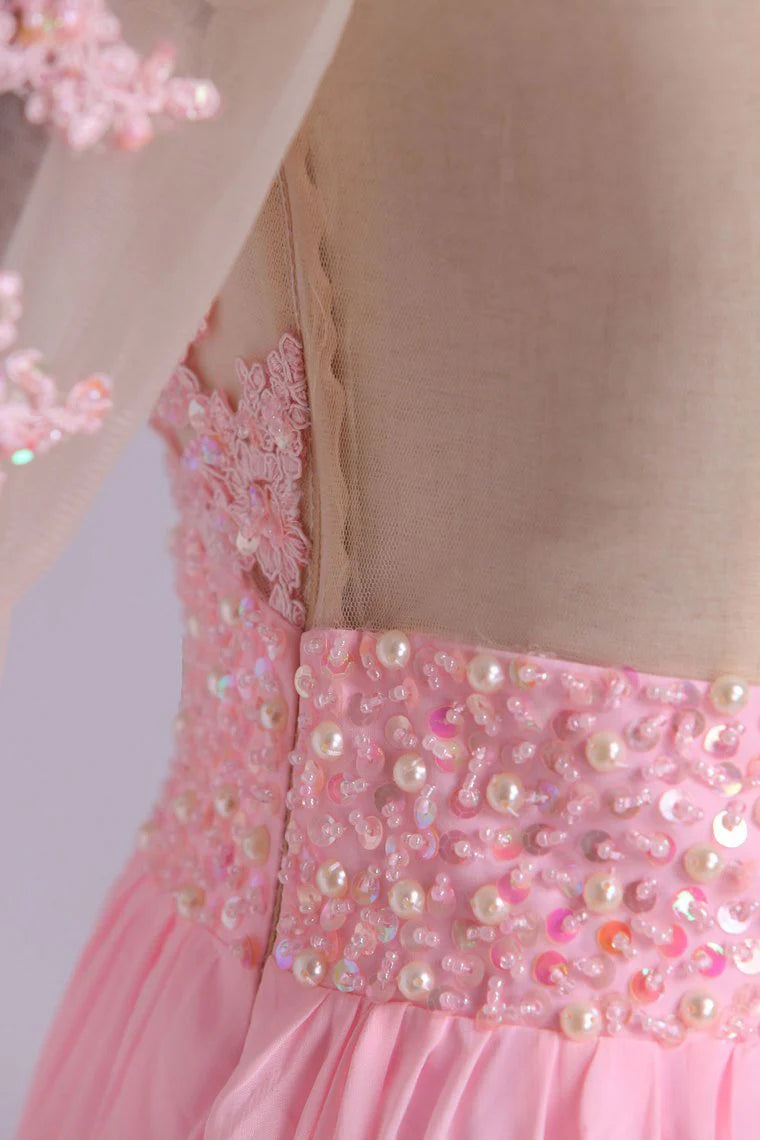 A-Line Scoop Chiffon Party Dresses Floor-Length With Applique