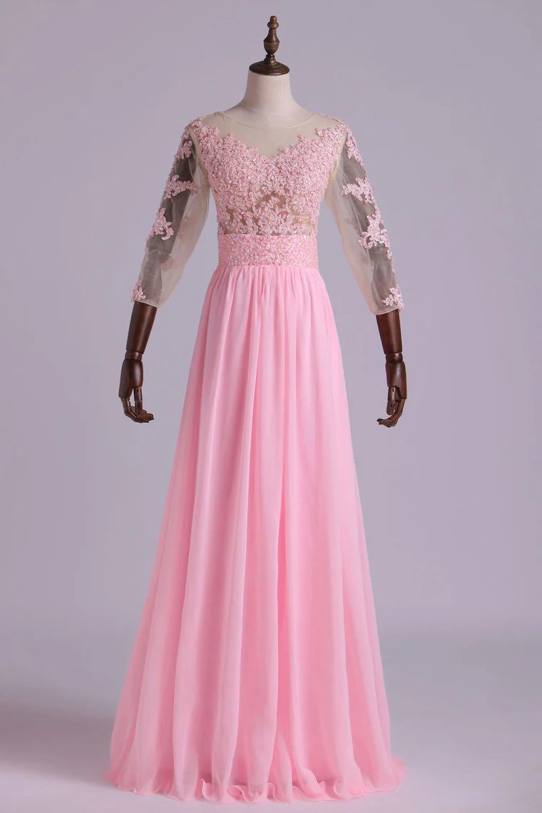 A-Line Scoop Chiffon Party Dresses Floor-Length With Applique