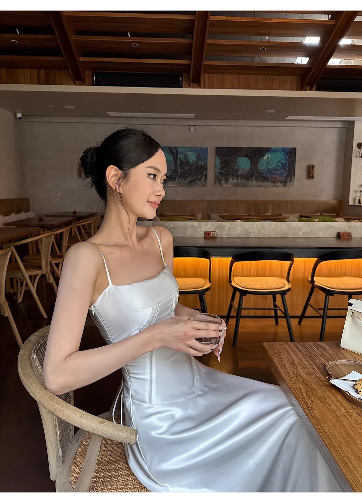 Minimalist A-Line Square-Neck Lace-Up White Satin Long Evening Dresses