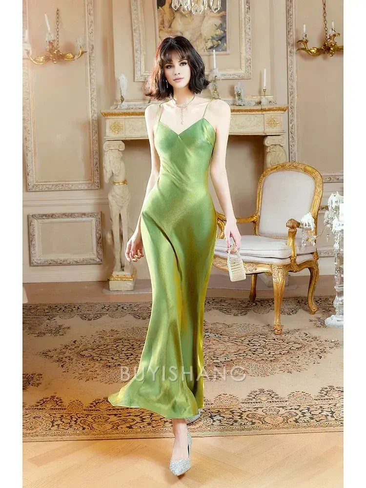 Buyishang Modest Mermaid Spaghetti Straps Green Long Evening Dress Prom Dresses