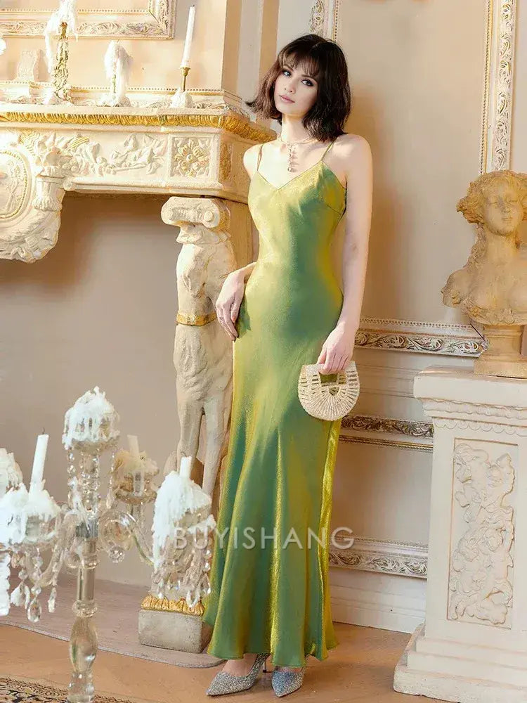 Buyishang Modest Mermaid Spaghetti Straps Green Long Evening Dress Prom Dresses