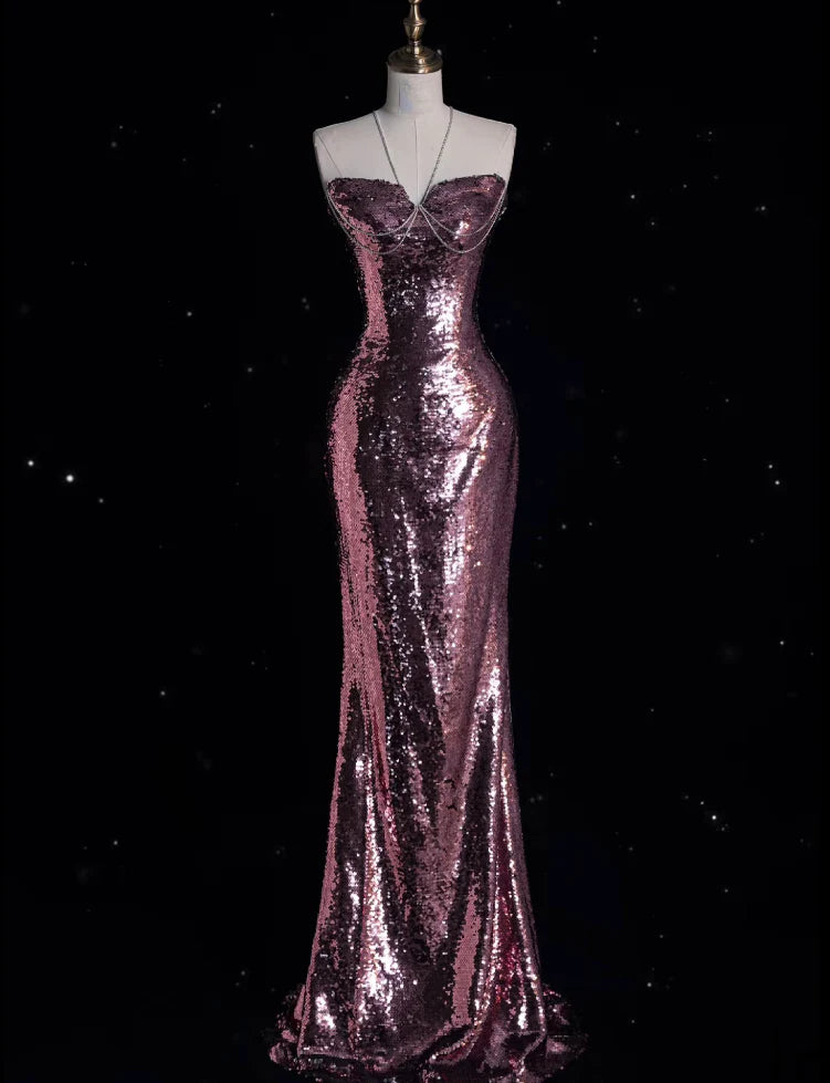 Buyishang Modest Mermaid Strapless Sequin Party Dress Long Prom Dress Evening Dresses