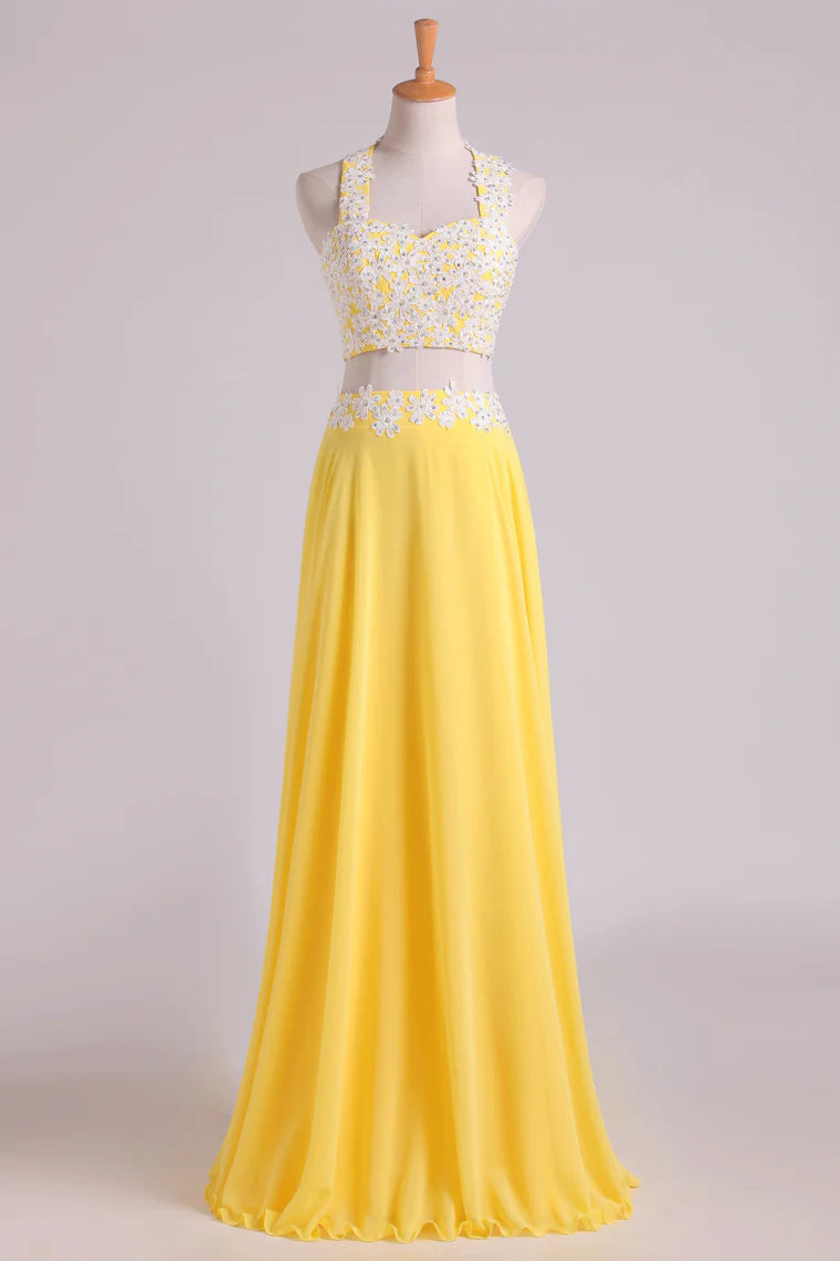 Arrival Halter Party Dresses A-Line With Applique Chiffon