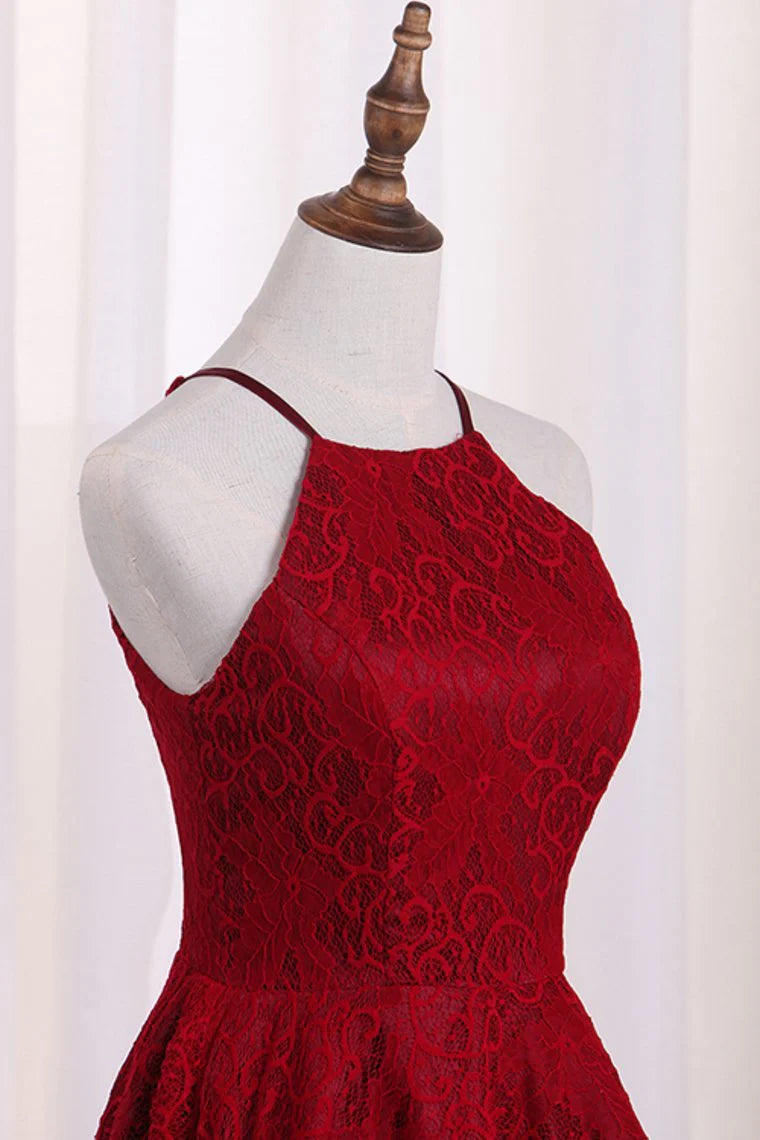 Arrival Lace Halter Party Dress High Low Zipper Up