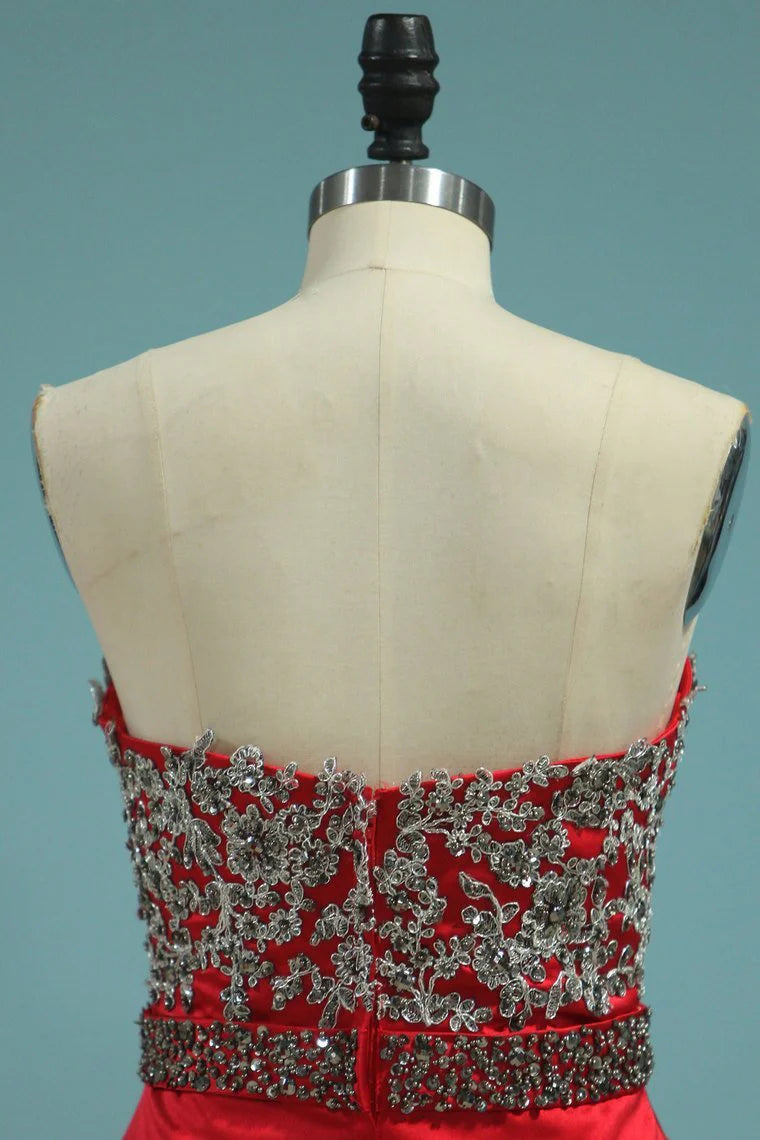 Mermaid V Neck Party Dresses Satin With Beads&Appliques