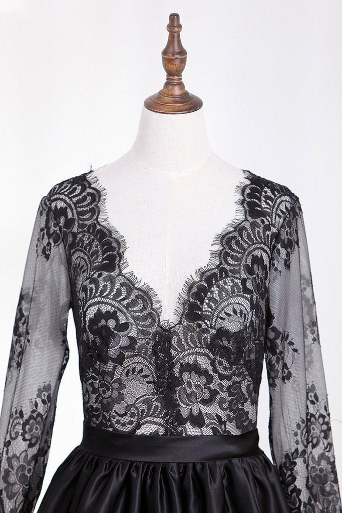 Party Dresses V Neck Satin 3/4 Length Sleeves With Applique