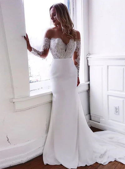 Buyishang Mermaid Lace Long Sleeves Wedding Dresses With Appliques