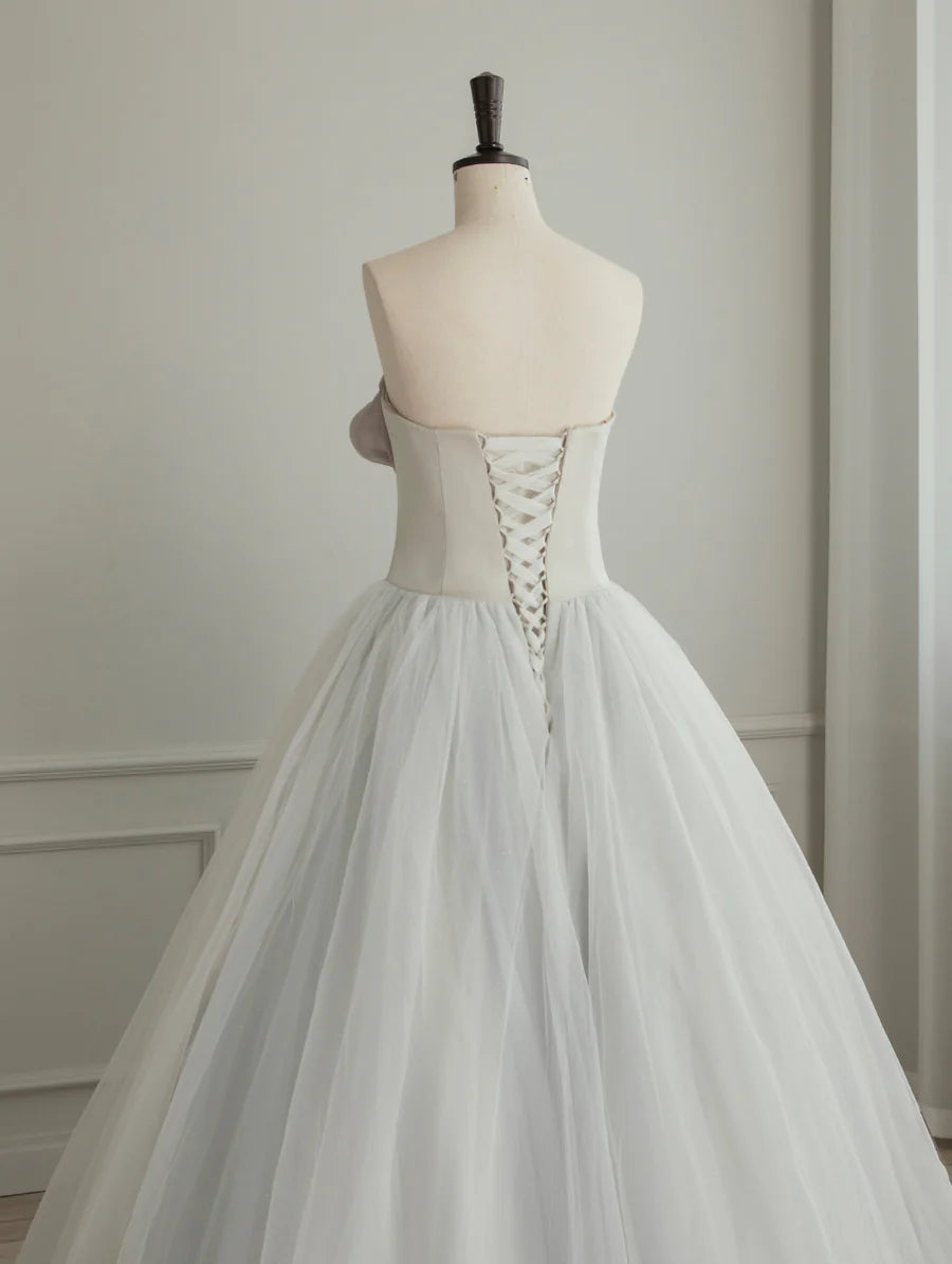 Buyishang A-Line Tulle White Long Prom Dress White Formal Party Dress