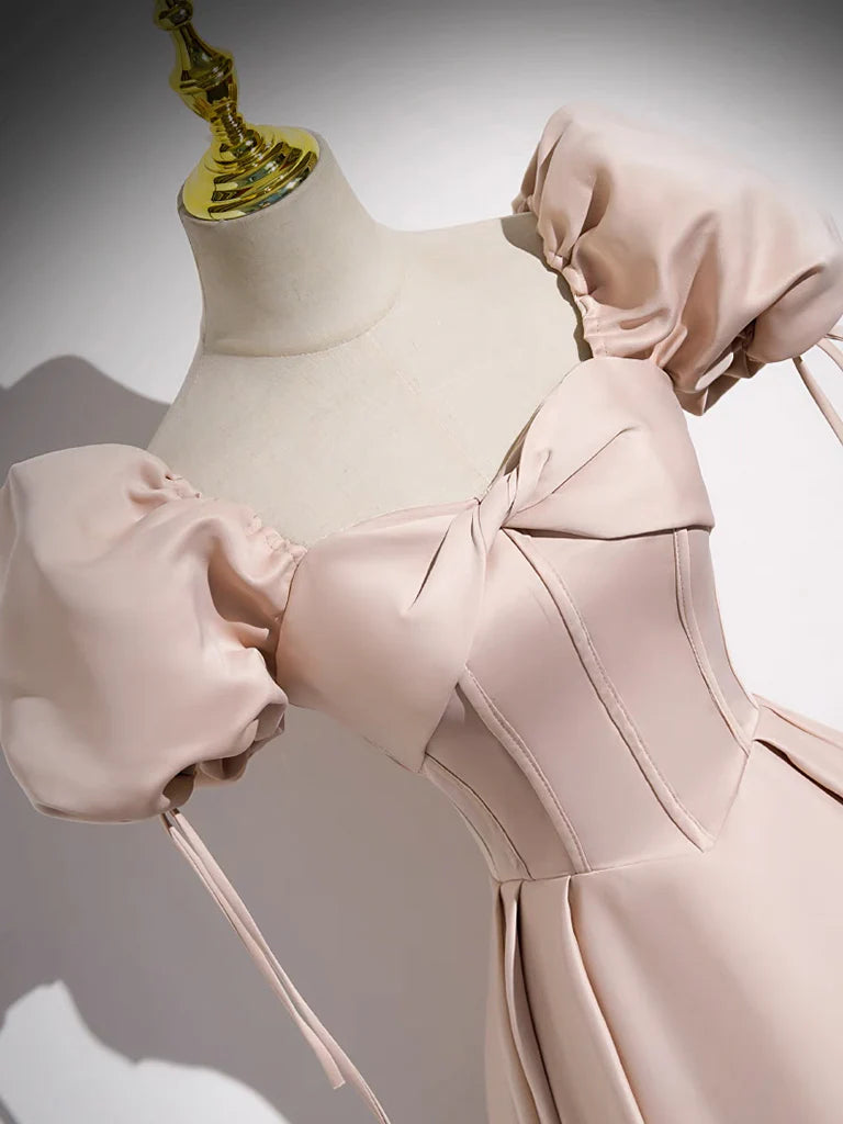 Buyishang Simple A-Line Satin Pink Long Prom Dress Pink Long Formal Dress