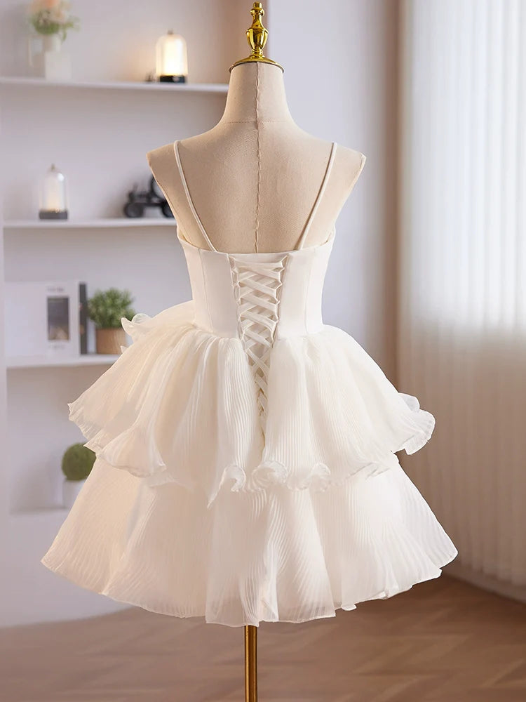 Buyishang Cute Sweetheart Neck Organza White Prom Dress White Homecoming Dresses
