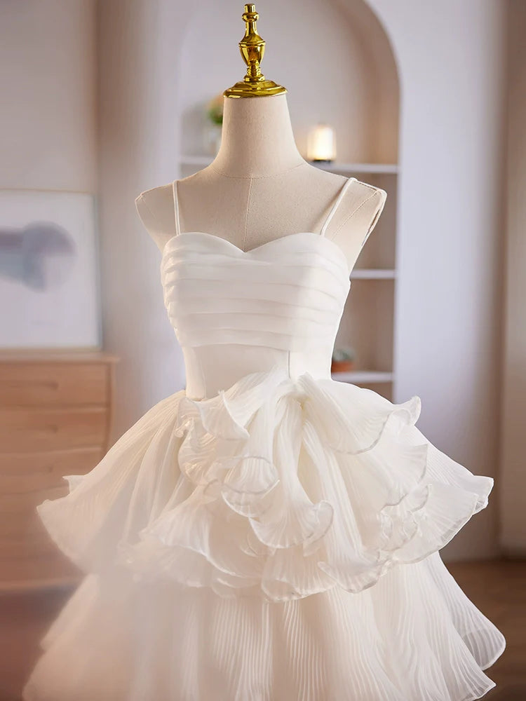 Buyishang Cute Sweetheart Neck Organza White Prom Dress White Homecoming Dresses
