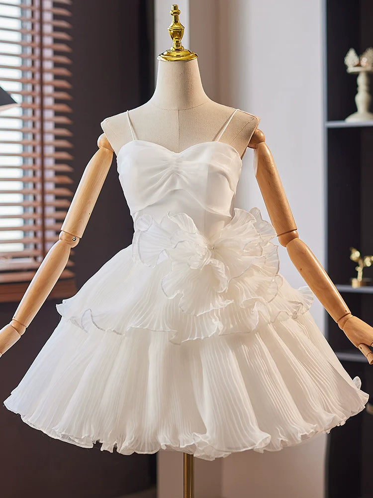Buyishang White Sweetheart Neck Organza Short Prom Dress White Homecoming Dress