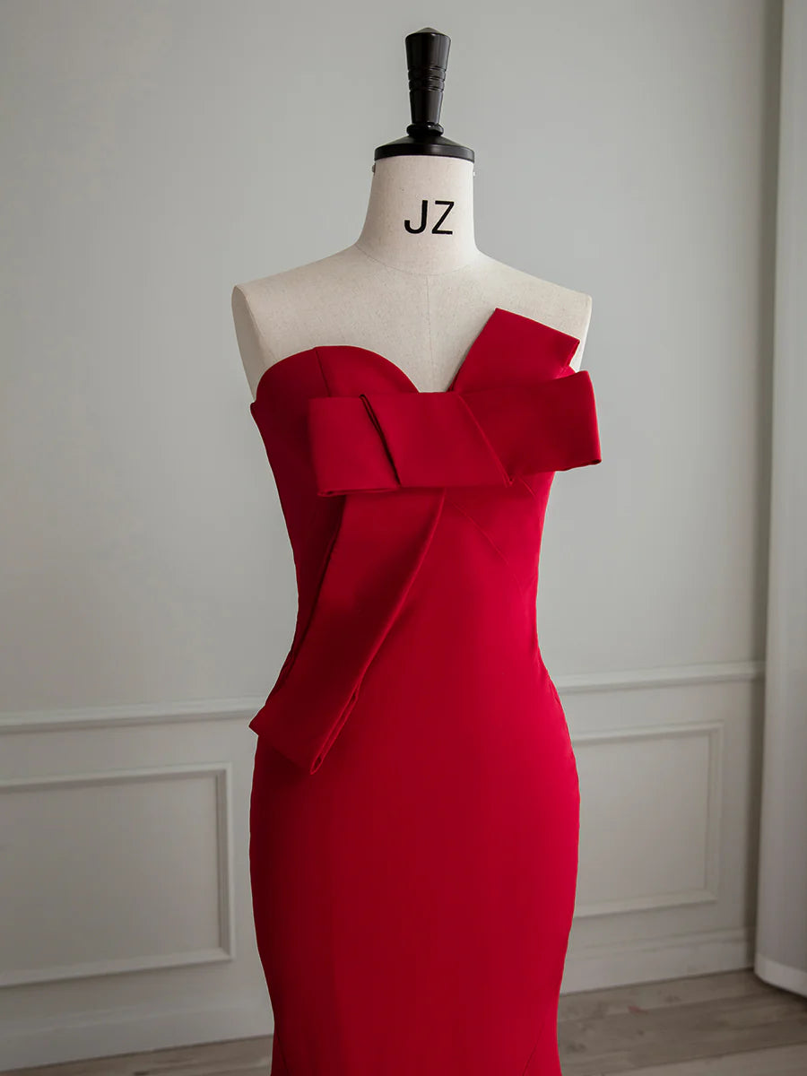 Buyishang Simple Red Satin Mermaid Long Prom Dress Red Formal Evening Dress