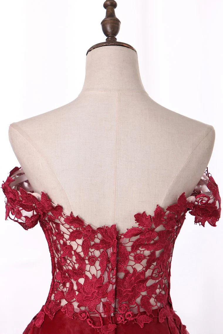 Off The Shoulder Party Dresses Organza With Appliques Asymmetrical