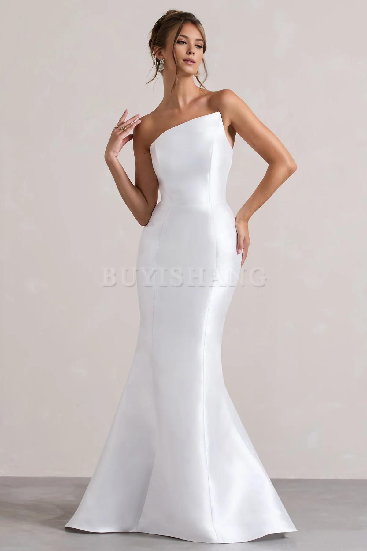 Buyishang Off Shoulder Satin Asymmetric Fishtail Maxi Dress Dress Evening Dress for Women