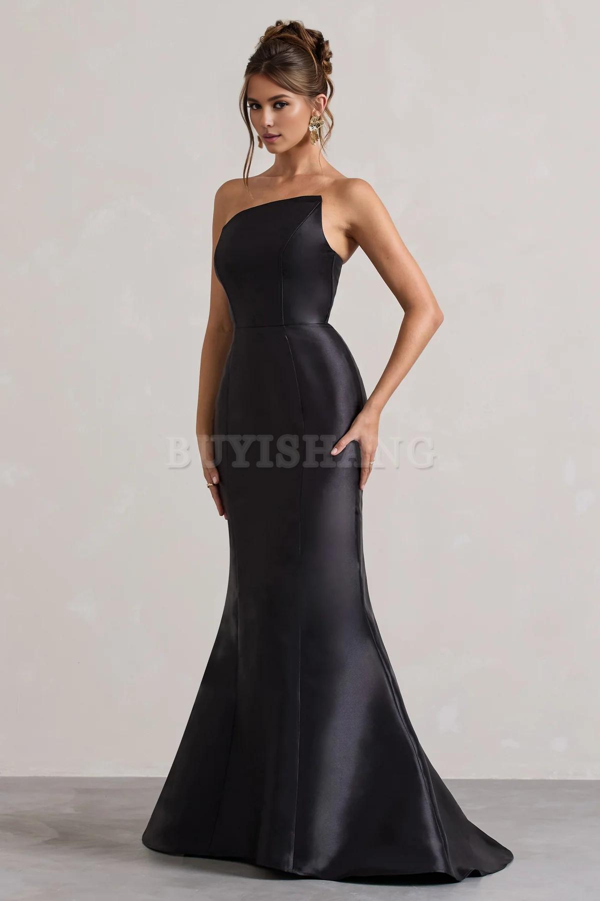 Buyishang Off Shoulder Satin Asymmetric Fishtail Maxi Dress Dress Evening Dress for Women
