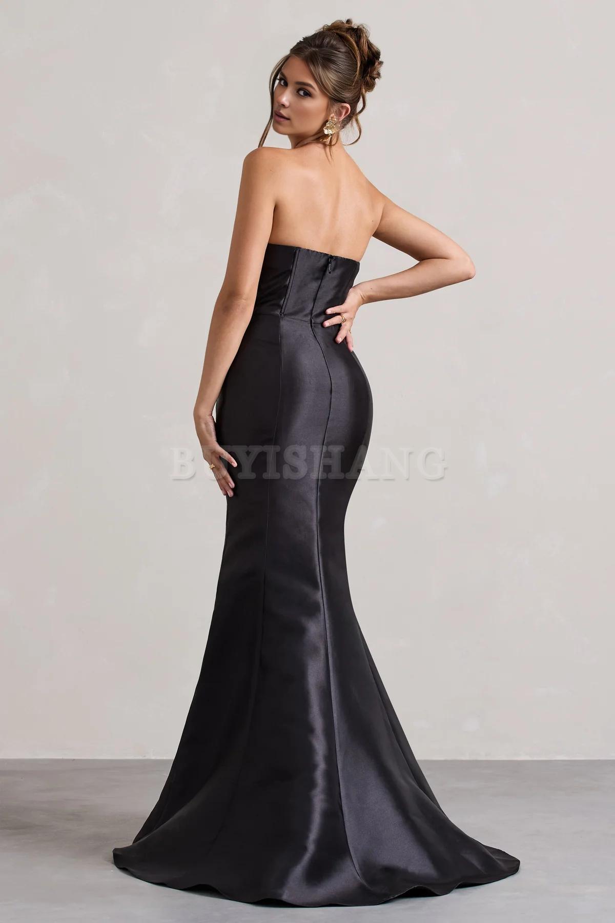 Buyishang Off Shoulder Satin Asymmetric Fishtail Maxi Dress Dress Evening Dress for Women