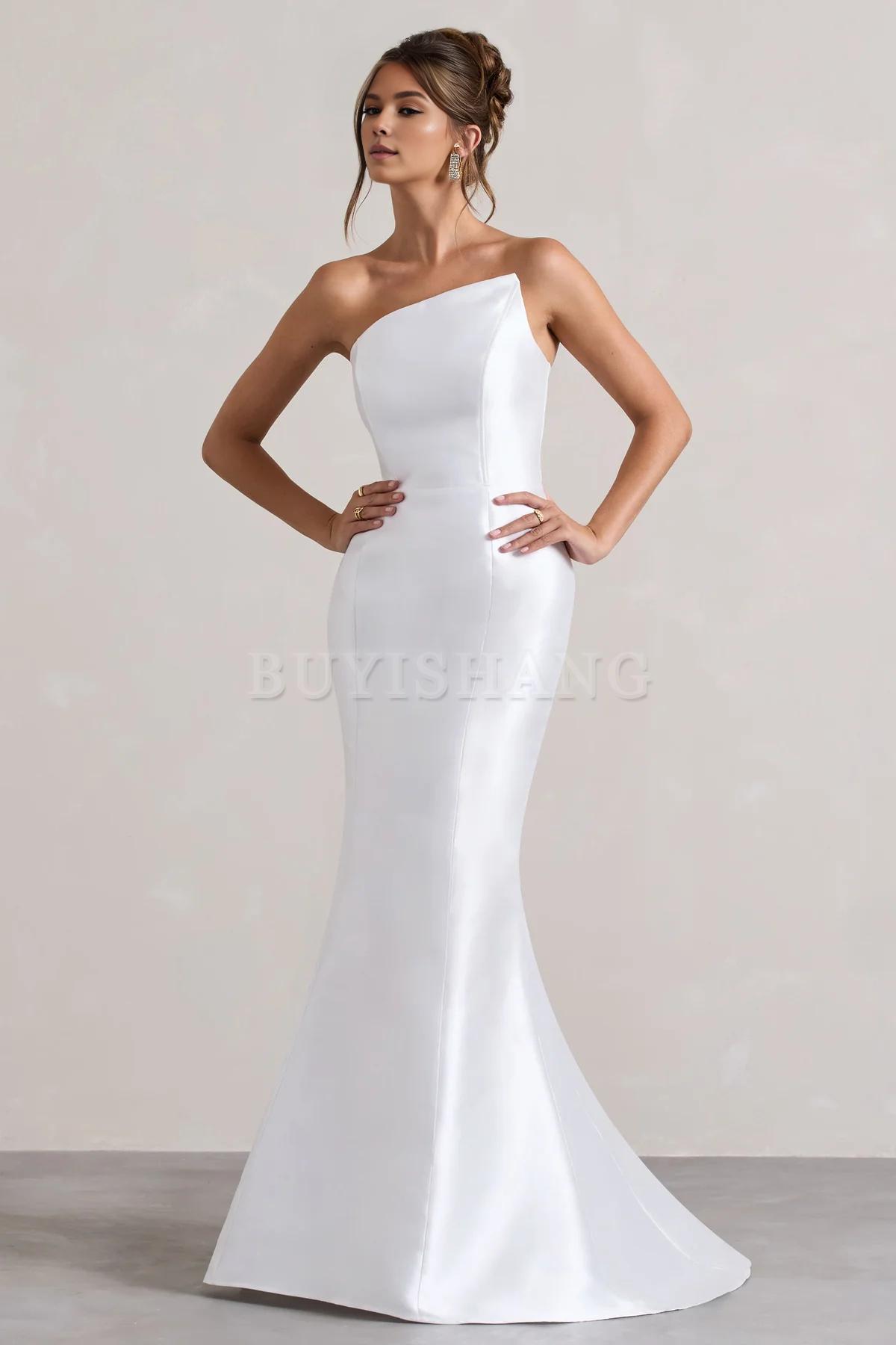 Buyishang Off Shoulder Satin Asymmetric Fishtail Maxi Dress Dress Evening Dress for Women