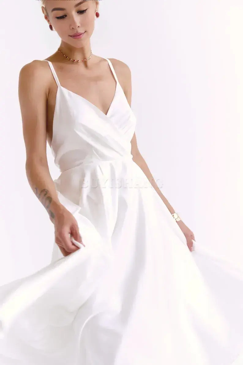 Buyishang Off White silk dress Satin pink dress Open back dress with circle skirt Wedding tea dress Sleeveless dress Prom dress graduation robe