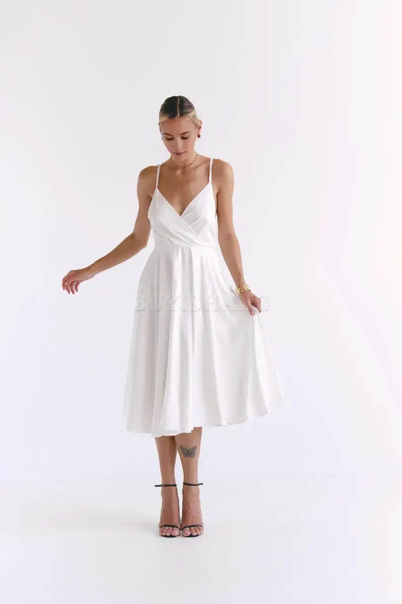 Buyishang Off White silk dress Satin pink dress Open back dress with circle skirt Wedding tea dress Sleeveless dress Prom dress graduation robe