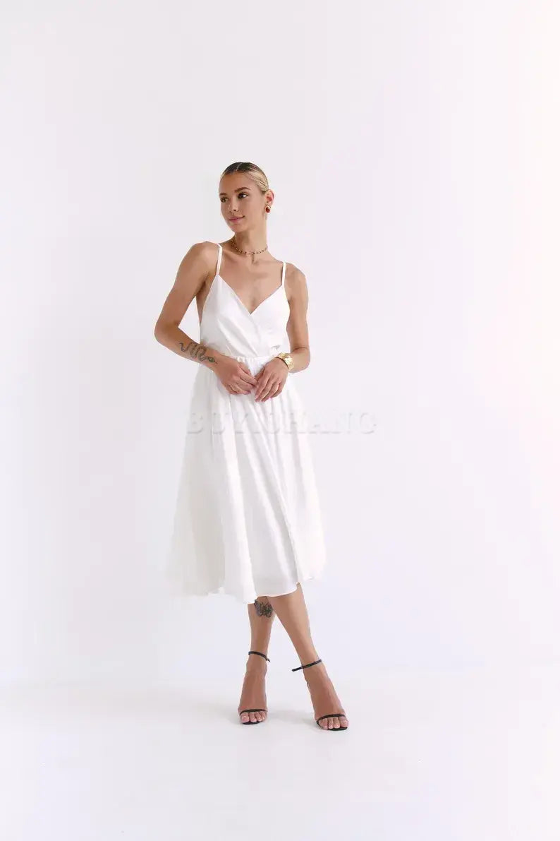 Buyishang Off White silk dress Satin pink dress Open back dress with circle skirt Wedding tea dress Sleeveless dress Prom dress graduation robe