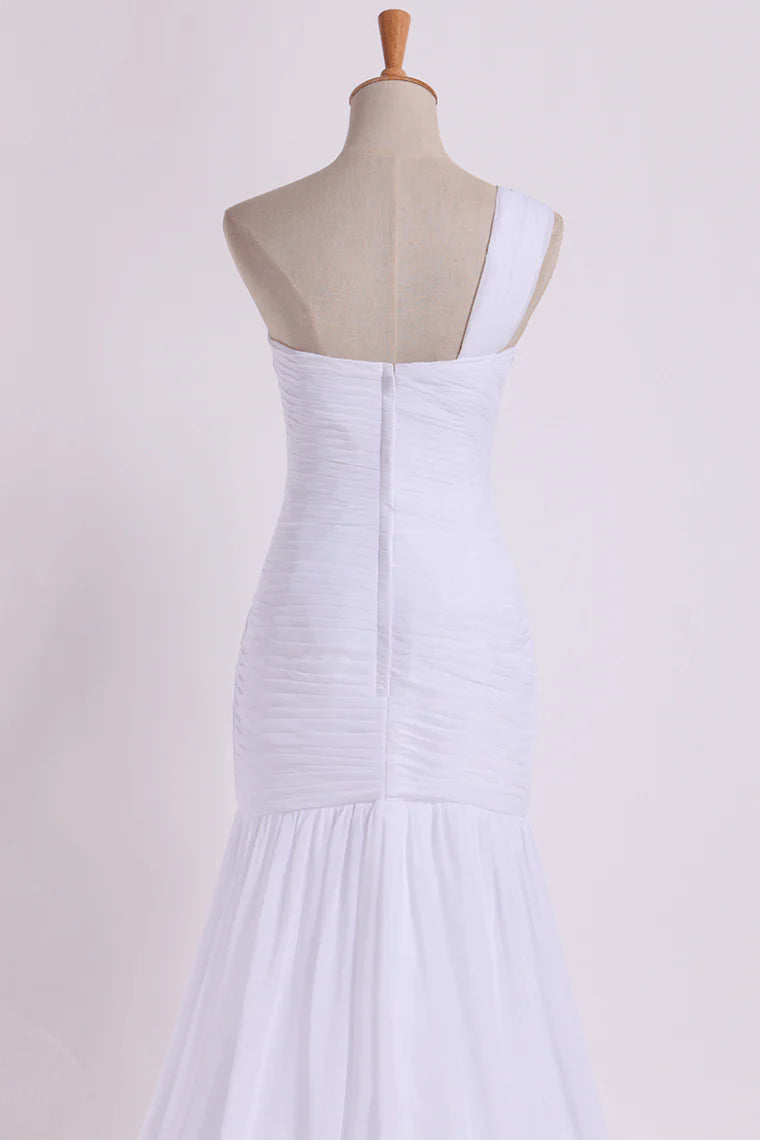 One Shoulder Party Dresses Fitted And Pleated Bodice Mermaid Beaded