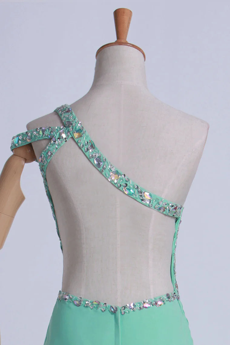 One Shoulder Party Dresses Sheath/Column Split Front Floor Length