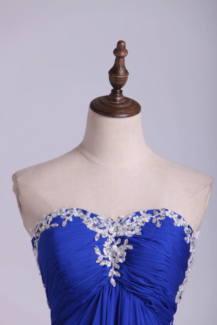 Party Dress Sweetheart Dark Royal Blue Chiffon With Applique