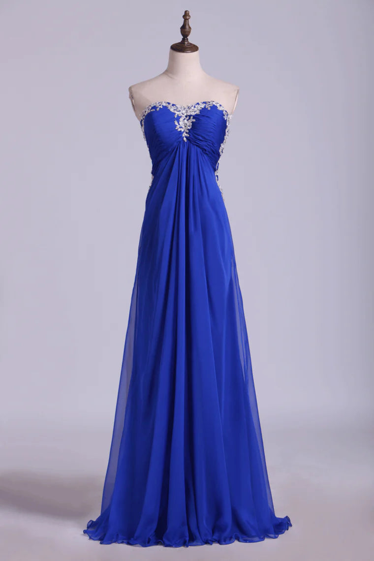 Party Dress Sweetheart Dark Royal Blue Chiffon With Applique