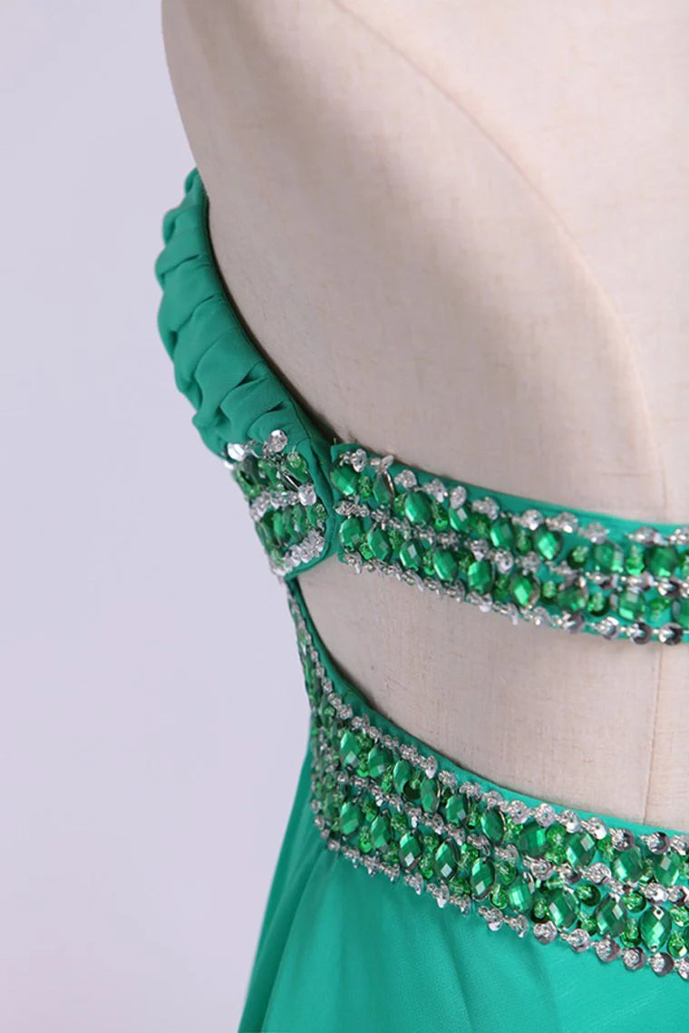 Party Dress Sweetheart Ruffled Bodice With Beaded Straps Pick Up Chiffon Skirt