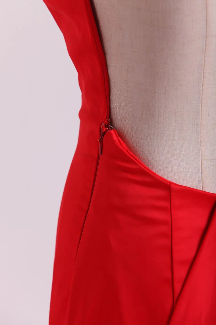 Open Back Party Dresses Stretch Satin Scoop Sweep Train