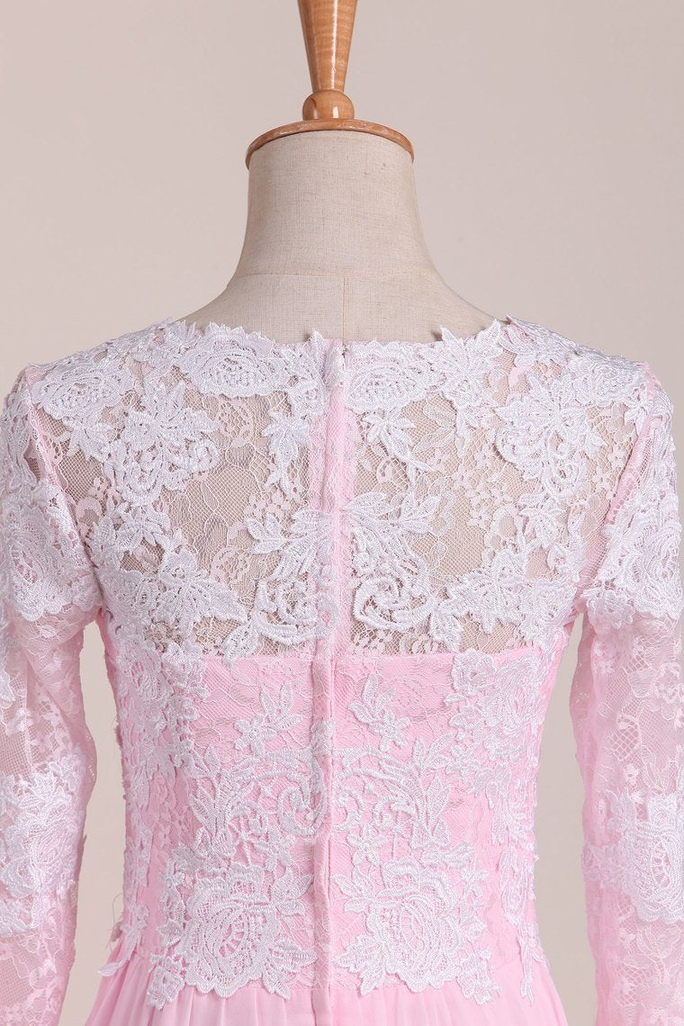 Open Back Scoop Chiffon With Applique And Slit Party Dresses A Line Sweep Train