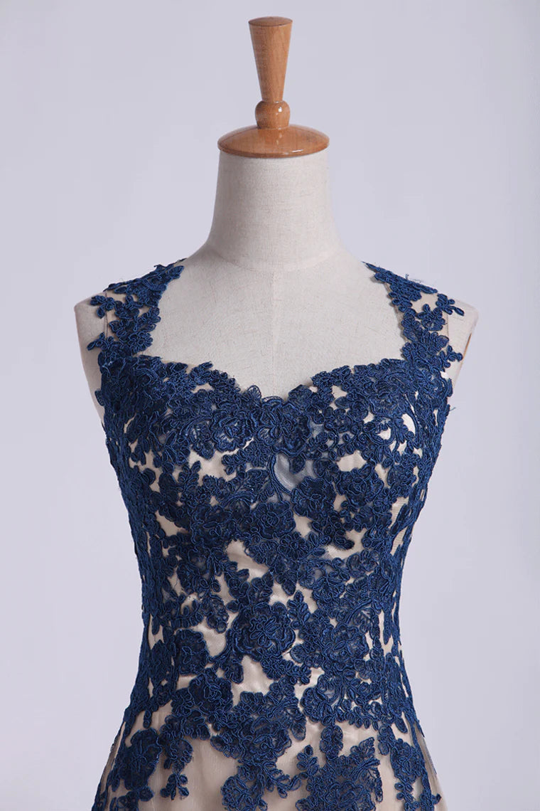 Back Tulle Party Dress Straps Floor Length Lace Bodice With Applique