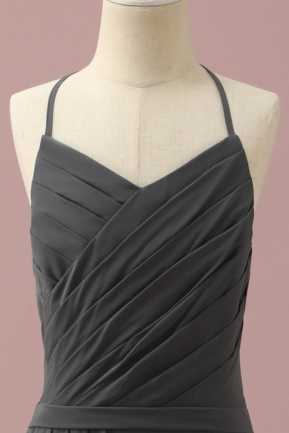 Black Halter Neck A-Line Bridesmaid Dress With Cascading Ruffles