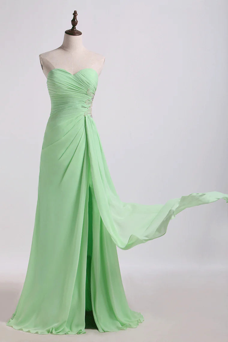 Party Dress Column Beaded Floor Length With Slit And Ruffles