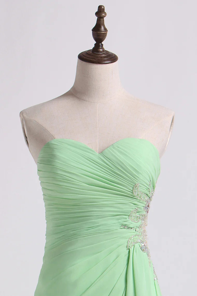 Party Dress Column Beaded Floor Length With Slit And Ruffles