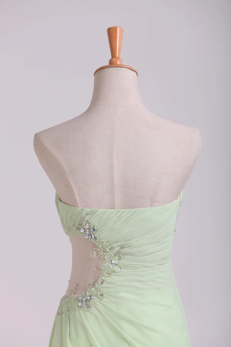 Party Dress Column Ruffled Bodice Beaded With Slit Floor Length