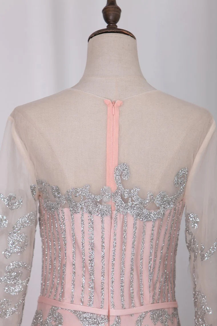 Party Dress Scoop Long Sleeves Sweep Train