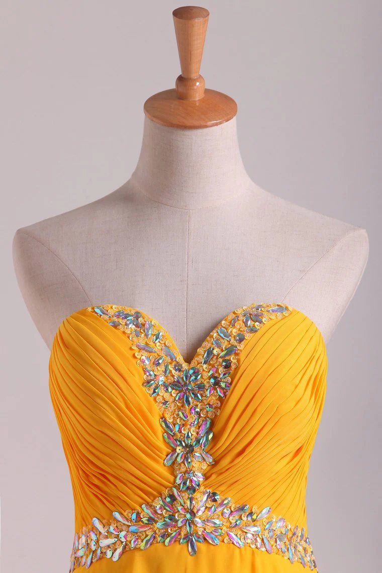Party Dress Sweetheart Ruffled Bodice Beaded Neckline And Waistline Chiffon